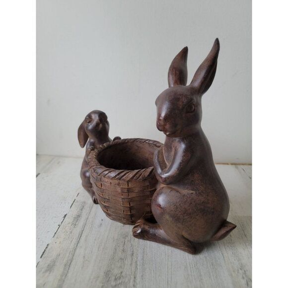 faux chocolate Easter rabbit Brown basket figure home decor centerpiece - Picture 3 of 7